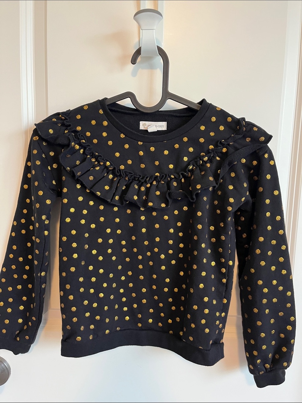 Tucker + Tate Black Sweatshirt with Gold Polka Dots and Ruffle